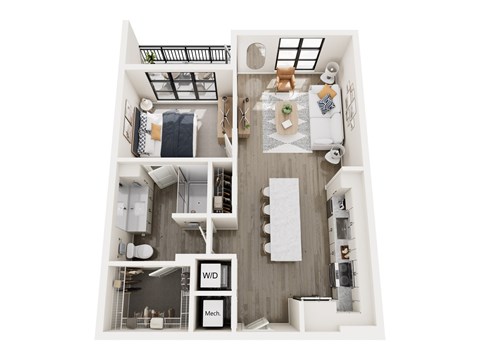 Floor plan for 1 bed, 1 bath, 814 sqft